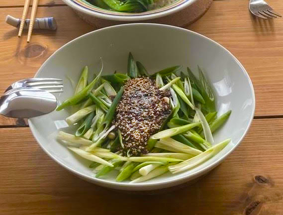 Image of anothe Maanchi classic: seasoned scallions with a gochu-garu and sesame oil dressing